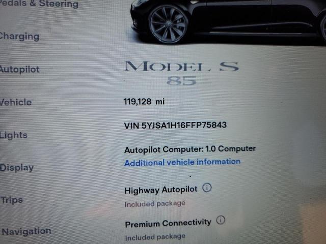 5YJSA1H16FFP75843 - 2015 TESLA MODEL S 85 BLACK photo 8