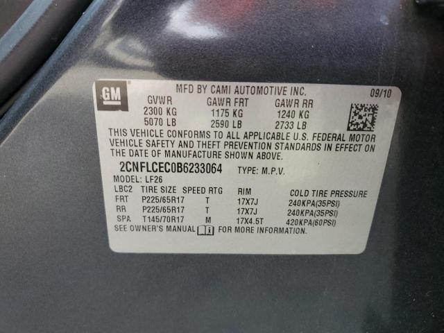 2CNFLCEC0B6233064 - 2011 CHEVROLET EQUINOX LS CHARCOAL photo 10