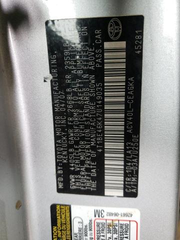 4T1BE46K47U149035 - 2007 TOYOTA CAMRY CE SILVER photo 10