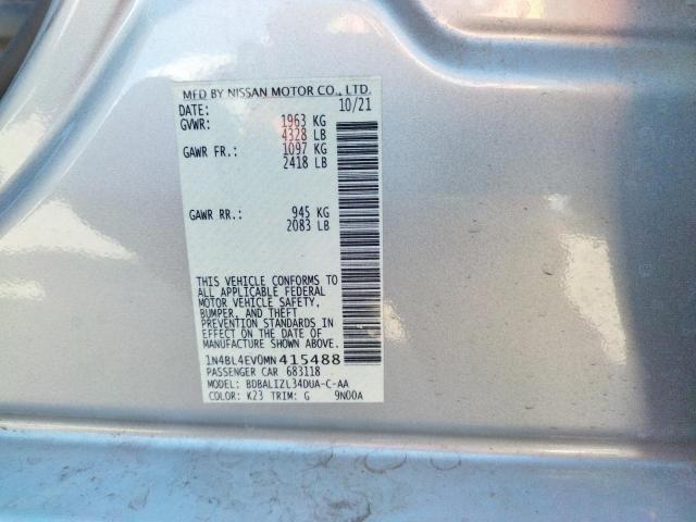 1N4BL4EV0MN415488 - 2021 NISSAN ALTIMA SL SILVER photo 10