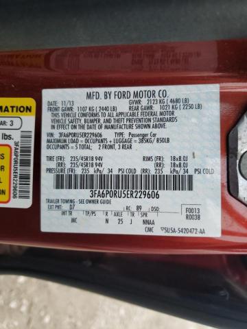 3FA6P0RU5ER229606 - 2014 FORD FUSION TIT RED photo 12