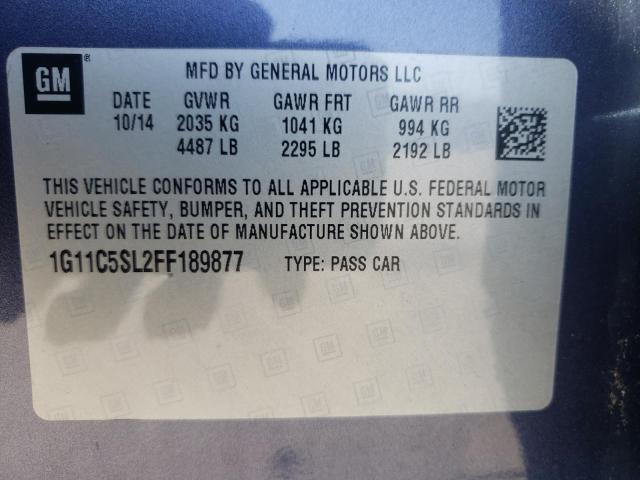 1G11C5SL2FF189877 - 2015 CHEVROLET MALIBU 1LT Көк фото 10