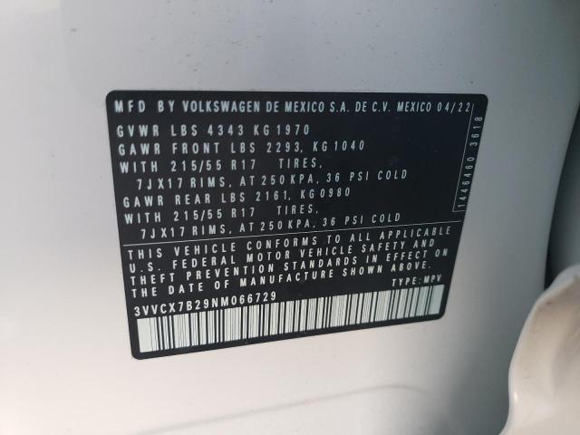 3VVCX7B29NM066729 - 2022 VOLKSWAGEN TAOS S WHITE photo 10