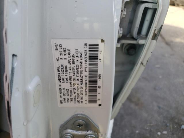 1HGCP26888A030338 - 2008 HONDA ACCORD EXL WHITE photo 10