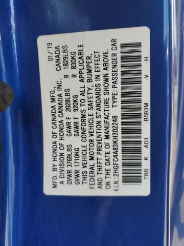 2HGFC4A83KH302248 - 2019 HONDA CIVIC SPOR BLUE photo 10
