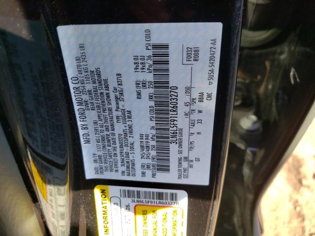 3LN6L5F91LR603270 - 2020 LINCOLN MKZ RESERV შავი ფოტო 10