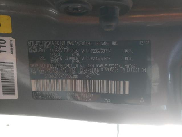 5TDKK3DCXFS566388 - 2015 TOYOTA SIENNA LE BLACK photo 10