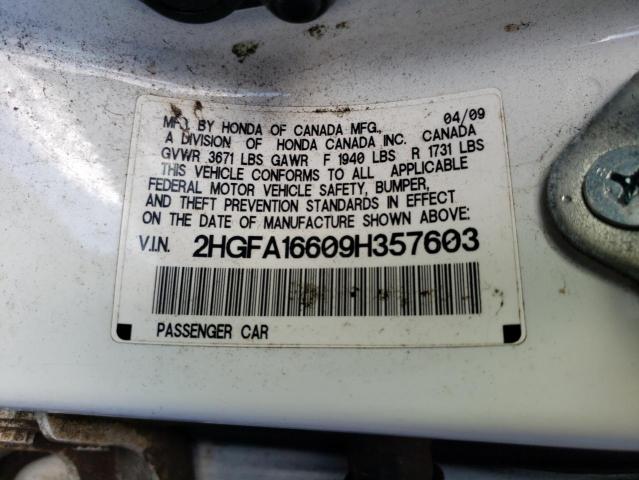 2HGFA16609H357603 - 2009 HONDA CIVIC LX-S Ağ foto 10