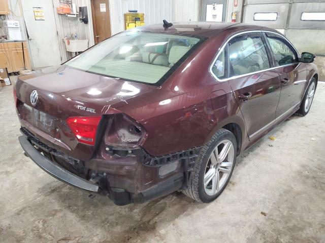 1VWCN7A32DC016234 - 2013 VOLKSWAGEN PASSAT SEL MAROON photo 4