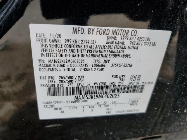 MAJ6S3KL9MC402025 - 2021 FORD ECOSPORT T BLACK photo 10