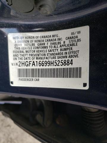 2HGFA16699H525884 - 2009 HONDA CIVIC LX-S BLUE photo 10