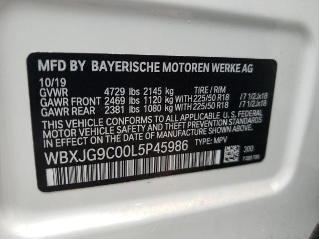 WBXJG9C00L5P45986 - 2020 BMW X1 XDRIVE2 WHITE photo 10