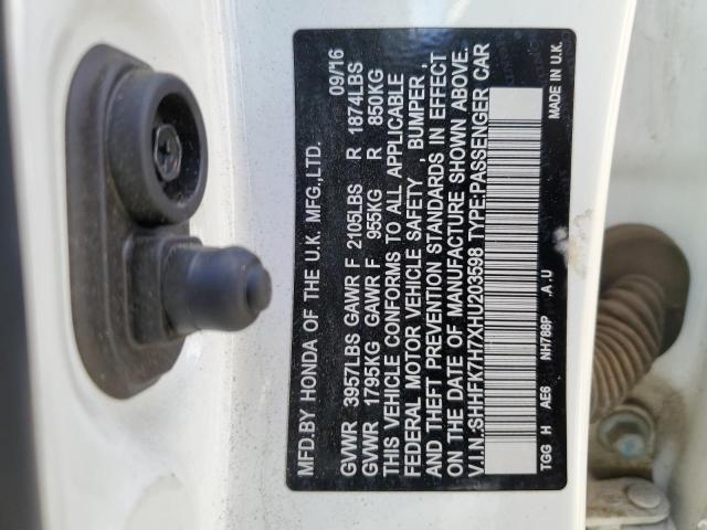 SHHFK7H7XHU203598 - 2017 HONDA CIVIC EXL Ağ foto 10