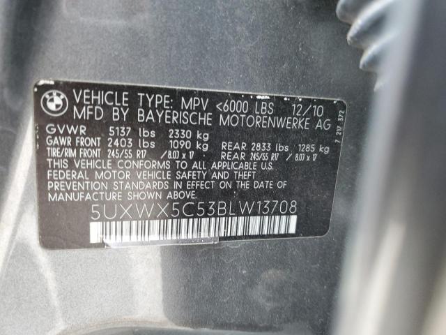 5UXWX5C53BLW13708 - 2011 BMW X3 XDRIVE2 GRAY photo 10