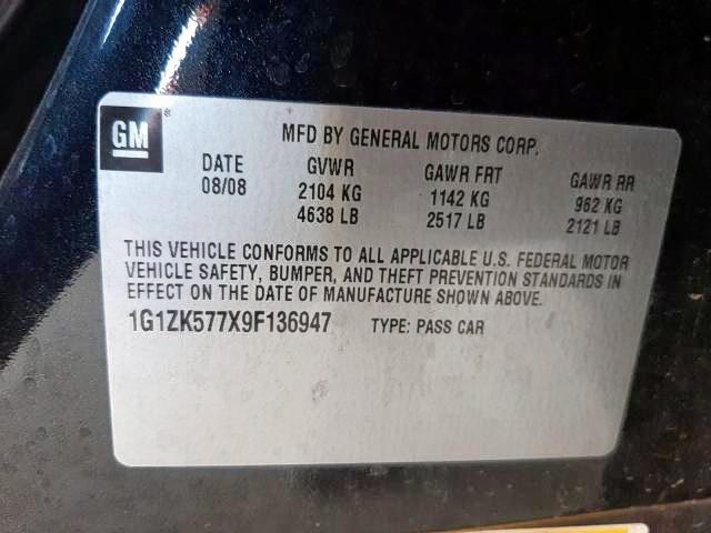 1G1ZK577X9F136947 - 2009 CHEVROLET MALIBU LTZ შავი ფოტო 10