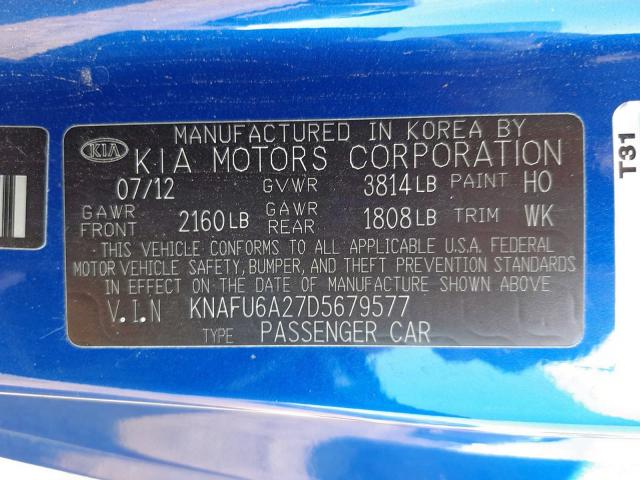 KNAFU6A27D5679577 - 2013 KIA FORTE EX BLUE photo 10