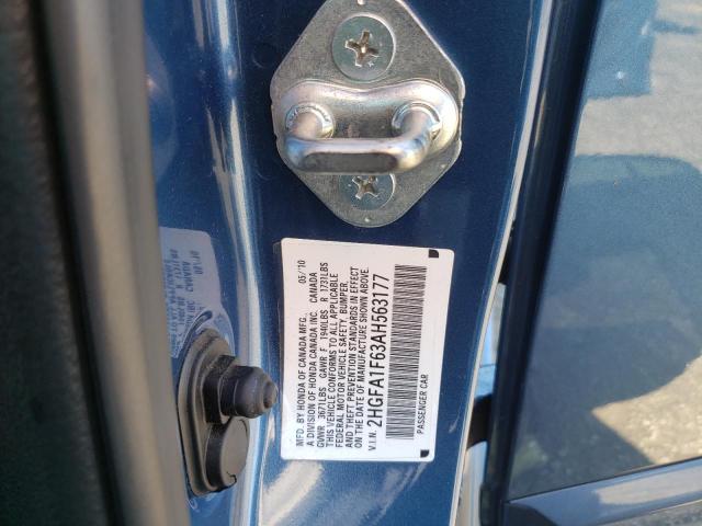 2HGFA1F63AH563177 - 2010 HONDA CIVIC LX-S ლურჯი ფოტო 10