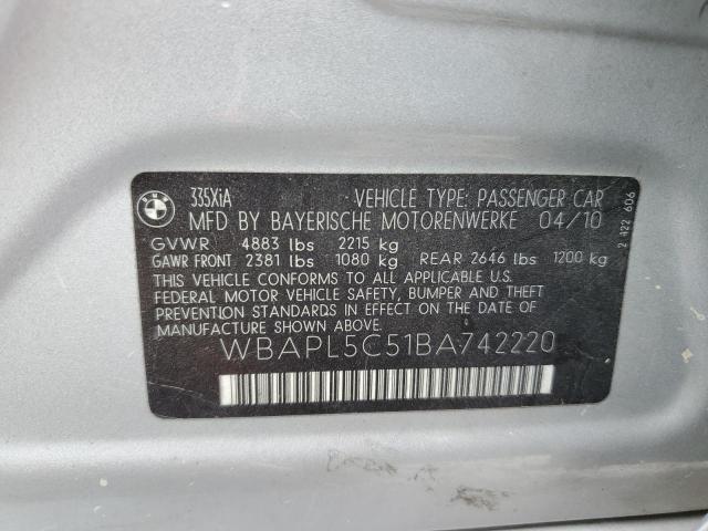 WBAPL5C51BA742220 - 2011 BMW 335 XI SILVER photo 10