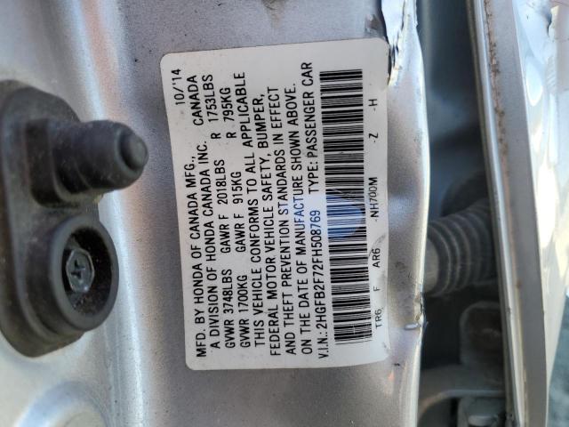 2HGFB2F72FH508769 - 2015 HONDA CIVIC SE SILVER photo 10