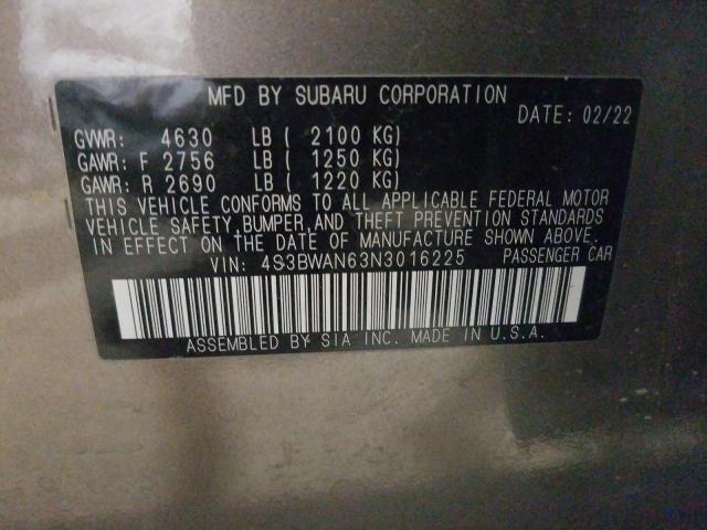 4S3BWAN63N3016225 - 2022 SUBARU LEGACY LIM TAN photo 10