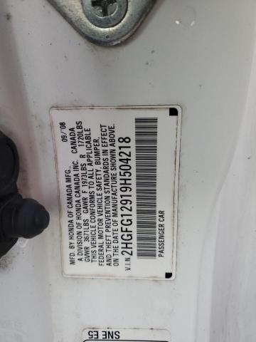 2HGFG12919H504218 - 2009 HONDA CIVIC EXL WHITE photo 10