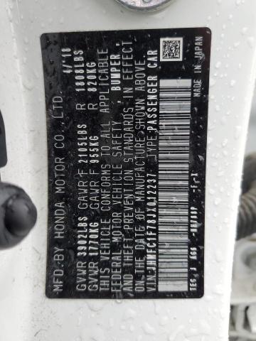 JHMFC1F78JX012237 - 2018 HONDA CIVIC EXL 白色 照片 10