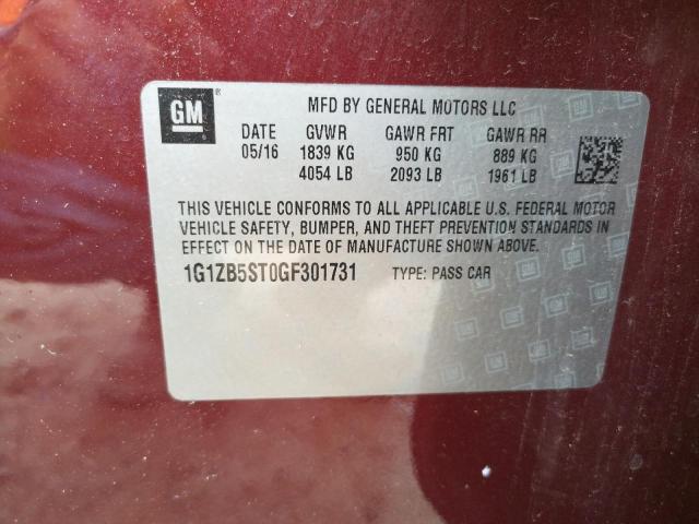 1G1ZB5ST0GF301731 - 2016 CHEVROLET MALIBU LS 红色 照片 10