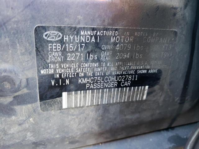 KMHC75LC0HU027811 - 2017 HYUNDAI IONIQ SEL GRAY photo 10