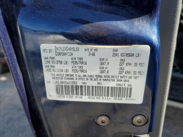 1J4GL38K86W216952 - 2006 JEEP LIBERTY RE BLUE photo 10