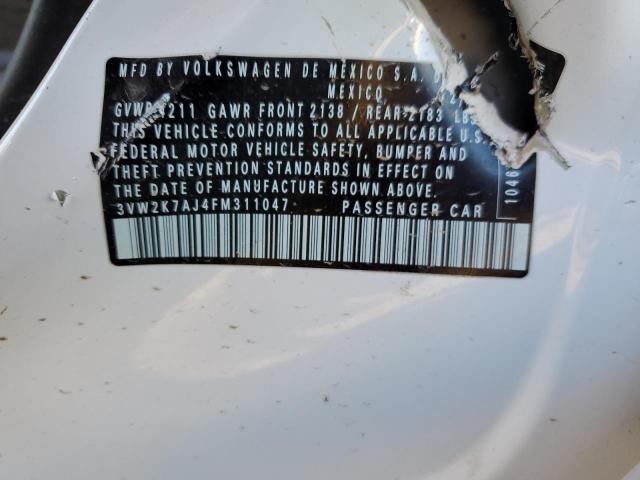 3VW2K7AJ4FM311047 - 2015 VOLKSWAGEN JETTA BASE 白色 照片 10