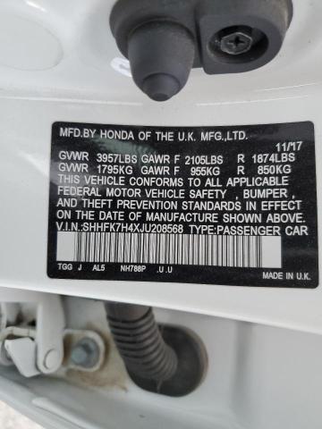 SHHFK7H4XJU208568 - 2018 HONDA CIVIC SPOR 白色 照片 10