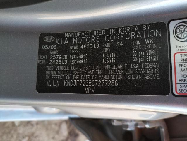 KNDJF723867277286 - 2006 KIA NEW SPORTA SILVER photo 10