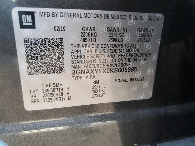 3GNAXYEX0KS605885 - 2019 CHEVROLET EQUINOX PR GRAY photo 10