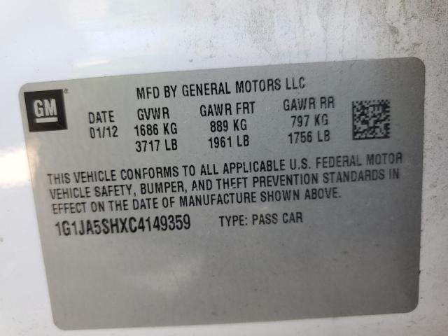 1G1JA5SHXC4149359 - 2012 CHEVROLET SONIC LS WHITE photo 10