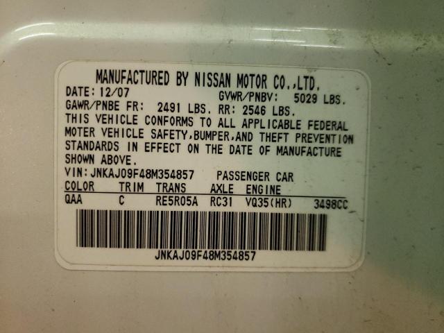 JNKAJ09F48M354857 - 2008 INFINITI EX35 BASE WHITE photo 10
