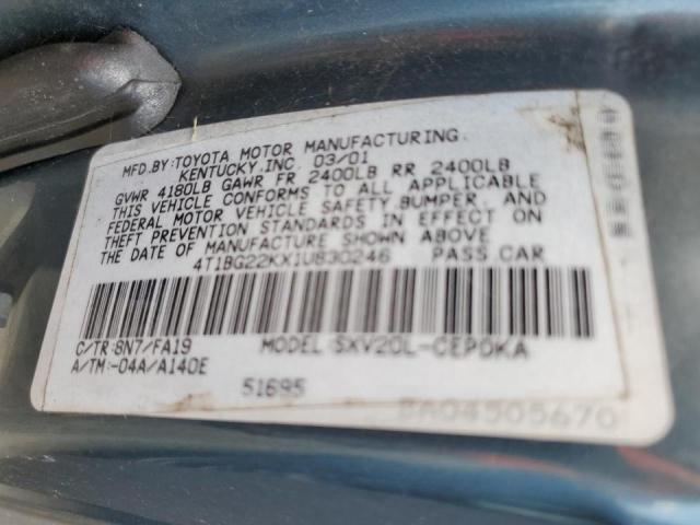 4T1BG22KX1U830246 - 2001 TOYOTA CAMRY CE TEAL photo 10