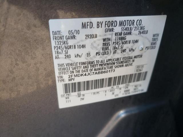 2FMDK4JC7ABB60173 - 2010 FORD EDGE SEL GRAY photo 10