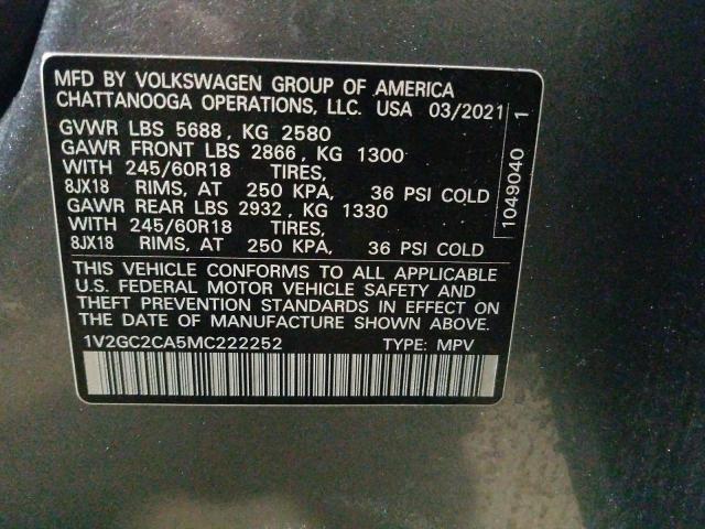 1V2GC2CA5MC222252 - 2021 VOLKSWAGEN ATLAS CROS Серый фото 10