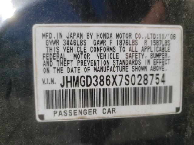 JHMGD386X7S028754 - 2007 HONDA FIT S 黑色 照片 10