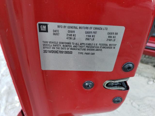 2G1WD58C789136503 - 2008 CHEVROLET IMPALA SUP წითელი ფოტო 10
