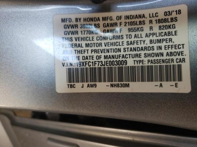19XFC1F73JE003009 - 2018 HONDA CIVIC EXL فضي صورة 10