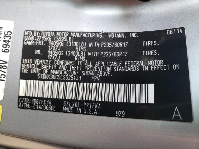 5TDKK3DC5ES525438 - 2014 TOYOTA SIENNA LE SILVER photo 10