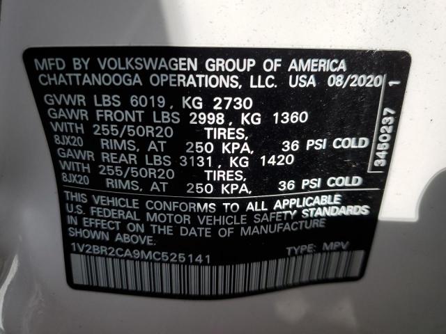 1V2BR2CA9MC525141 - 2021 VOLKSWAGEN ATLAS SEL Ağ foto 10