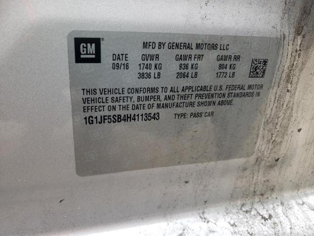 1G1JF5SB4H4113543 - 2017 CHEVROLET SONIC PREM SILVER photo 10
