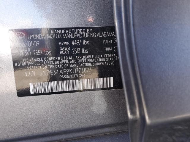 5NPE34AF9KH773823 - 2019 HYUNDAI SONATA LIM GRAY photo 10