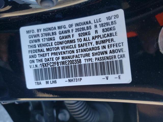 19XFC2F81ME200358 - 2021 HONDA CIVIC SPOR 黑色 照片 10