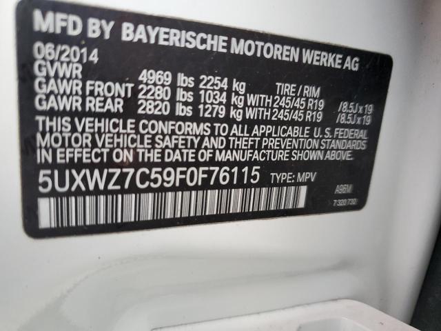 5UXWZ7C59F0F76115 - 2015 BMW X3 SDRIVE2 WHITE photo 10