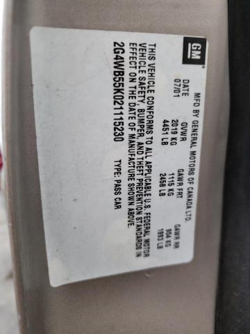 2G4WB55K021115230 - 2002 BUICK REGAL LS 棕色 照片 10