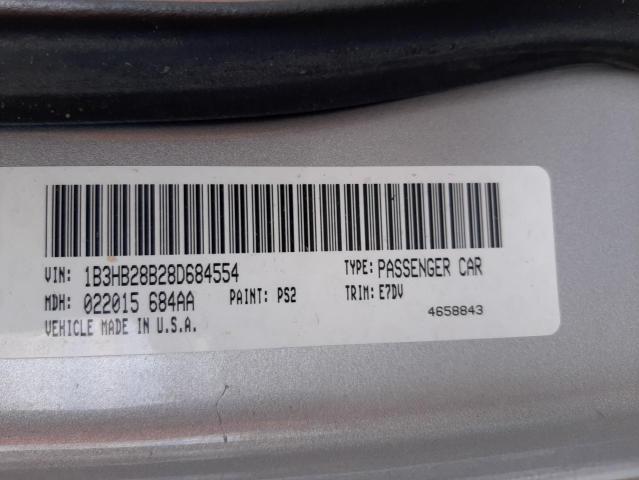 1B3HB28B28D684554 - 2008 DODGE CALIBER SILVER photo 10