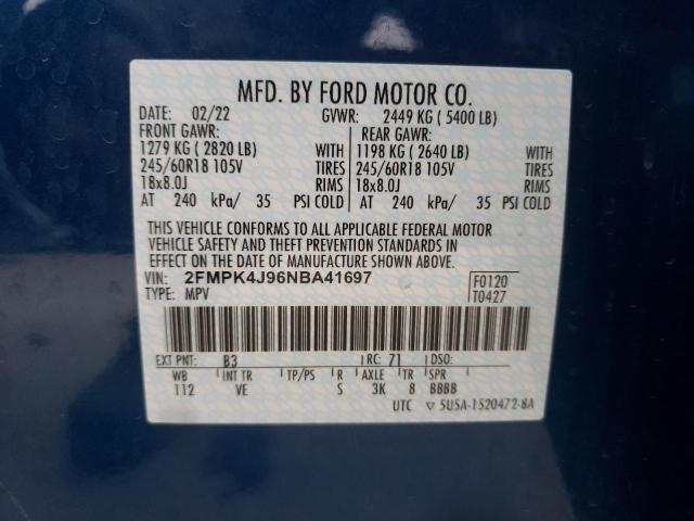 2FMPK4J96NBA41697 - 2022 FORD EDGE SEL BLUE photo 13